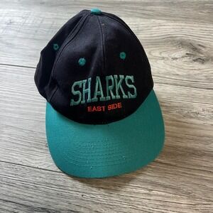 KC Sharks East Side Hat Mens 1990s Black Teal Vintage Snapback Embroidered Cap